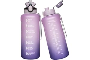 Seekua Sport Tritan Gourde 2l avec Paille & Marqueur de Temps, grosse Motivation Bouteille d'eau sans bpa reutilisable pour Gym, Fitness, 2 Couvercles, 2 litres