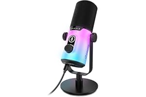 FDUCE Micrófono dinámico para juegos USB/XLR para grabación de podcast, micrófono vocal de transmisión de juegos de computadora con luz RGB, botón de silencio, perilla de ganancia, conector para