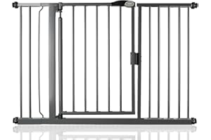Safetots Barrière de Sécurité à Pression à Fermeture Automatique, 125.4cm - 132.4cm, Gris Ardoise, Barrière d'Escalier à Fermeture Automatique pour Bébé, Barrière de Sécurité