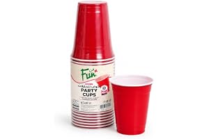 Fun® Plastic Party Cups 16oz - Red Plastic Cups Sturdy Red Plastic Party Cups Birthday Party Cups for All Occasions, For Cold Drinks Only (Not suitable for hot beverages) 475ml Cups - 25pieces