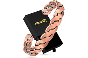 MagnetRX® bracelet cuivre homme et bracelet en cuivre femme – 6 aimants puissants (3500 GAUSS par aimant) – Bijou aimanté pur – Manchette réglable (Argent brossé | Moyen - Grand)