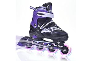 ERNAN Rollers en Ligne,Patins à roulettes en Ligne Réglables pour Enfants Filles Garçons Débutants,Patins à roulettes en Ligne avec Roues LED Idéales pour Les Garçons Filles Homme Femme