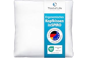 ‎THIRD OF LIFE Kopfkissen 80x80 inSPIRO, Premium Kissen von Schlafexperten entwickelt, Ergonomisches Schlafkissen für Seitenschläfer, Rückenschläfer, Bauchschläfer, Ideales HWS Nackenstützkissen, Pillow Made in EU