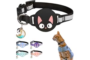Kittytag Odblaskowa obroża dla kota z uchwytem na Airtag i dzwonkiem, szybka obroża dla kota, kompatybilna z Airtagiem i iPhone'em, bezpieczna, regulowana i zapobiegająca wylewaniu się Apple Airtag