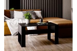 MRBLS_HOME MRBLS - Tavolino da salotto, design moderno e rustico, da salotto, in legno (nero opaco, nero opaco), 92 x 45 x 53,6 cm (larghezza x altezza x profondità)