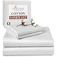 Pizuna Pure Combed Cotton King Size Bed Sheets Set White, 400 Thread Count Cozy Luxury 100% Long Staple Cotton Sateen Weave Bedsheet Set (1 Flat Sheet, 1 Fitted Sheet, 2 Pillowcases)