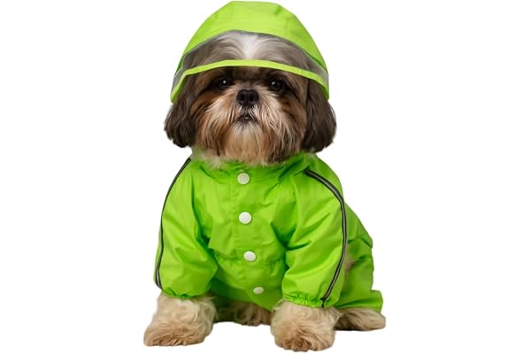 Furryfits Dog Raincoat with Hood 4-Leg Full Coverage Waterproof Jacket for Dogs Hooded Neon Green Rain Coat for Medium & Large Dogs (16 Inch)