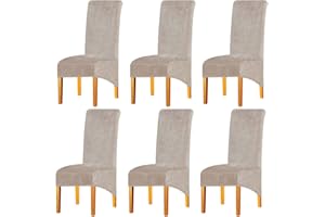 LANSHENG Velvet Dining Chair Covers, Stretch High Back Chair Seat Protector Slipcovers, Washable Removable Kitchen Chair Covers for Dining Room (Camel, Set of 6)