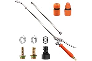 DIRAEEN All Metal 112cm Sprayer Wand,Suitable for 1/2" & 3/8" Hose Quick Connectors, 1/4" & 3/8" Brass Barb Sprayer Wand Replacement Built-in Shut Valve Stainless Steel Spray Wand, w/Hose Connector