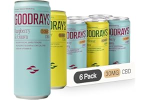 GOODRAYS CBD Drinks, Sparkling Low Calorie Soft Drink, Vegan, 2 Flavour Mixed Pack,6 x 250ml Cans, Packaging May Vary