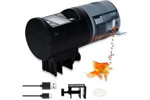 Podazz Aquarium Automatic Fish Feeder - USB Rechargeable 200ml Large Capacity Aquarium Food Time Display Moisture Resistant for Holiday