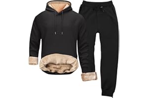 GENERIC Mens Fleece Lined Tracksuit Men Winter Track Suit Sherpa Lined Tracksuits Thermal Warm Sweatsuit Hooded Jumper & Elasticated Waist Jogging Bottoms Casual Sportswear Activewear Tracksuits Set
