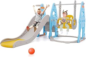 ARK MIIDO Toboggan d'intérieur à partir de 1, 2, 3, 4, 5 ans, aire de jeux 4 en 1 avec balançoire, toboggan pour bébé, chambre d'enfant, toboggan de jardin pour l'intérieur et l'extérieur, garçons et filles,