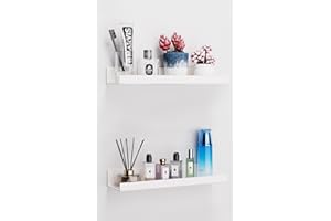Viymgit 2 Pack White Adhesive Shelves, 15"x4" No Drill Acrylic Wall Shelves | Dual-Mount (Adhesive or Screws) Waterproof Storage Bathroom Shelf Organizer for Kitchen, Living Room, Bedroom