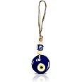 VKORA Handmade Evil Eye Hanging with White Beads for Car Home Shop Office Glass 4cm Diameter in Yellow Color