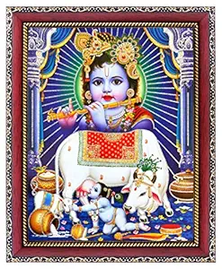 KHANNA bal Krishna ji/kanha ji/bal Gopal with Cow Playing Photo Frames for Wall Hanging/Gift/Temple/puja Room/Home Decor with Unbreakable Acrylic Glass for Worship