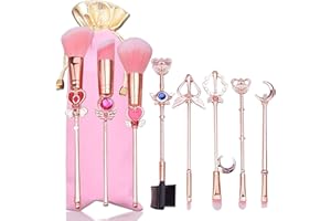 BOYIGOG 10pcs Sailor Moon Makeup Brushes Set, Kawaii Cosmetic Brushes Pink Make up Brushes Basic Set with Brush Cleaning Mat and Pink Bag Novelty Gift for Girl Women