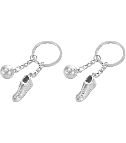 BigCheer Portachiavi da calcio per ragazzi scarpe da calcio d'argento e palla portachiavi novità metallo portachiavi (scarpe e calcio), argento, 30 x 11 x 3 mm