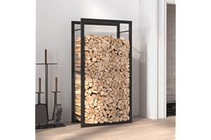 FENLAX Estantería para leña, color negro mate, 50 x 28 x 94 cm, de acero, para guardar leña, soporte para leña de metal