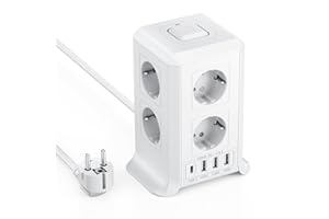 KEMELO 3 M Multipresa Verticale, Torretta Multipresa con 4 Porte USB e 8 Prese di Corrente, Vertical Power Strip con Protezione Dell'interruttore, Adatta per Uffici, Scrivanie e Camere da Letto di Casa