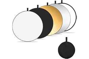 K&F CONCEPT 5-in-1 Reflektor Fotografie-Kit, Faltreflektor mit Aufbewahrungstasche (110 cm), Durchscheinend, Silber, Gold, Weiß und Schwarz Runde Reflektoren für Fotografie