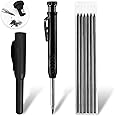 Mechanical Carpenter Pencils with 6 Refills, Solid Carpenter Pencils Heavy Duty Woodworking Pencils Long Nosed Deep Hole Mechanical Pencil Work Pencils for Builders Construction Architect Woodworking