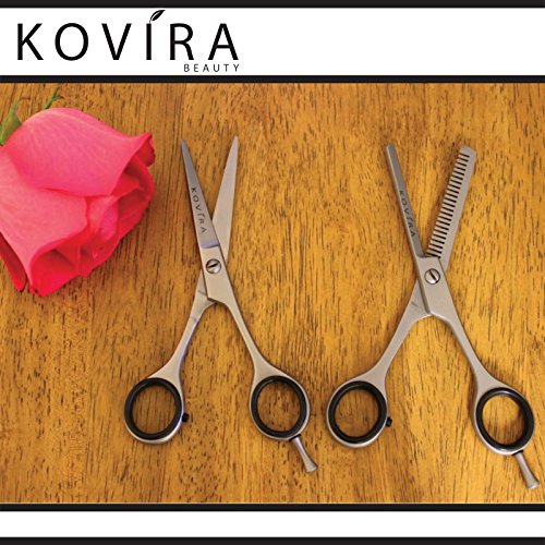 Kovira – Professionelle Frisörscheren Barbier Effilierschere Haare Schneiden & Ausdünnen/Volumen Scheren Set Gesamtlänge 14cm – Rasiermesserscharf Japanischer Stahl&Feineinstellung Spannungsschraube - 5