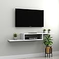 RIGID Wall Mount TV Unit, Engineered Wood Wooden Tv Console, Tv Stand with Storage Shelves for Home Office Living room Bedroom Hallway (White)