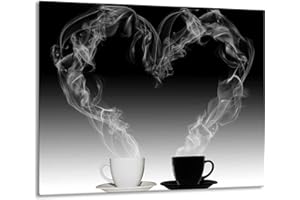 FTB Gsmarkt Hob Cover Plate Chopping Board Splash Guard 60 x 52 cm Image on Glass Safety Glass Tempered Glass Picture Coffee Motif