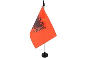 AZ FLAG - Tischflagge Socialistiske Folkerepublik Albanien 1946-1992 - 21x14 cm - Albaniens Tischfahne 14 x 21 Cm - Flaggen