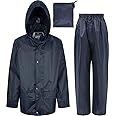 Kids Waterproof Jacket & Trousers Suit Set in Black, Navy Blue or Royal Blue Childs Childrens Boys Girls