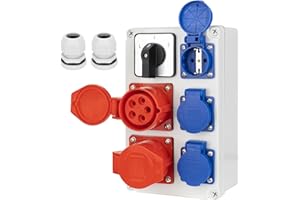 CHENGPI Steckdose Aufputz Wandverteiler Starkstrom Verteiler mit IP54 230V Schuko Steckdosen und 16A CEE-Steckdose und L-O-P Schalter,IP67 Baustromverteiler Steckdosenverteiler,Gebäude Stromverteiler