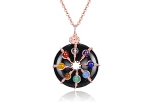 CrystalTears Crystal Necklace for Women Men 7 Chakra Gemstone Donut Pendant Healing Crystal Stone Lucky Coin Necklace Energy Protection Crystal Jewellry Gift for Reiki Meditation Christmas Mothers Day