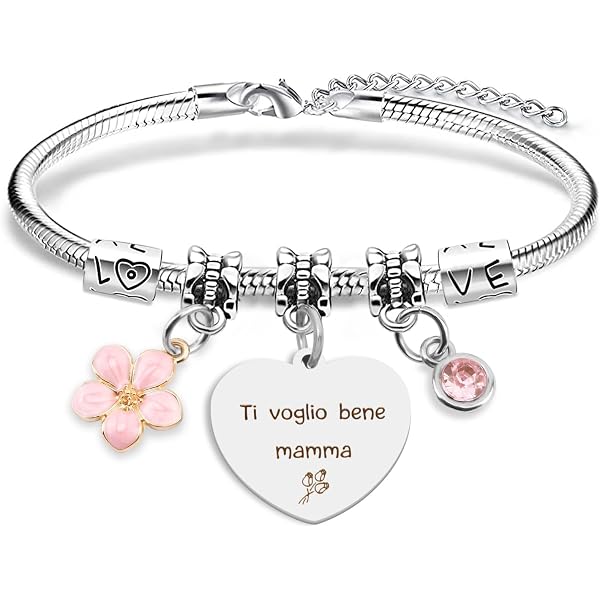 BOCHOI Bracciale Regolabile In Pietra Rosa – Idea Regalo Per La Mamma – Festa Della Mamma, Compleanno, Natale, San Valentino – Gioiello Sentimentale