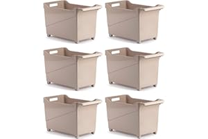 ACAN Tradineur - Pack de 6 Carritos de plástico con Ruedas y asa - N.º 2 - Cesta Organizadora para Productos de Limpieza, Baño, Cocina - Color Marrón Topo