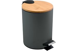 Spirella SP2302 Adonis Basura para baño (5 L, Acero Inoxidable, bambú, con Descenso automático y Cubo Interior, Cierre Suave), Color Antracita, Plástico