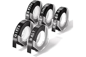 Vixic 5X 9 mm Autoadhesiva 3D Cinta de Etiquetas Compatible para Usar en Lugar de Dymo 3D Cinta de Estampación, Embossing Label Tapes para DYMO Junior Omega/Motex E-101 E-303/E975 Embossing Impresora