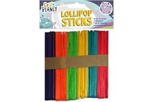 Craft Planet Lollipop Sticks Approx 50 Pieces, Assorted Colours, Wooden Lolly Sticks For Art And Crafts Projects, Model Making, Lolly Sticks Cake Pop Stick, Plant Labels, Ice Lolly Stick Wood Coloured