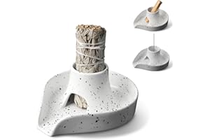 SUEWIDFAY Salbeihalter,Räucherstäbchenschale,Keramik-Räucherstäbchenhalter, Brennschale für weißen Salbei/Palo Santo Stick/Räucherstäbchen, 3-in-1-Räucherschale mit weißem Salbeibündel (Grau)