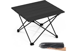 Outplea Tavolino Pieghevole Piccolo Leggero, Alluminio Tavolo Pieghevole da Campeggio con Borsa, Tavolino da Spiaggia Esterno Picnic Barbecue Viaggi, Negro