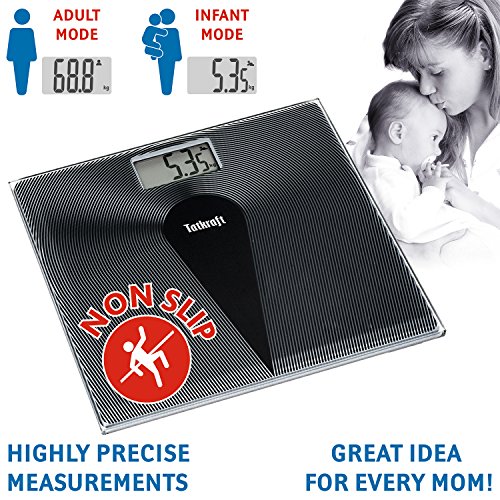 Tatkraft Happy Digital Personenwaage Anti-Rutsch Personenwaage mit Hartglasplattform mit Kleinkind-Modus Hochpräzise mit großem LCD-Display Schwarz 180KG - 2