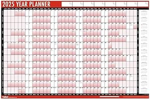 CARDS GALORE ONLINE 2025 A1 Laminated Yearly Wall Planner Calendar with Wipe Dry Pen Sticker Dots