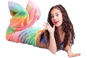 sanvpwsan Mermaid Tail Blanket for Kids, Glow in The Dark Mermaid Blanket Tail for Girls, Wearable Soft Flannel Fleece Sleeping Bag Blankets, for Girls