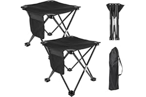 SURBOOTIME Portable Folding Camping Stool 2PCS, Mini Lightweight Outdoor Chair Seat, Foldable Camping Stool for Fishing Picnic, Beach BBQ, Travel and Hiking with Waterproof Pocket, 13*13*13 Inch (Black)