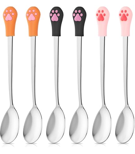 6er Set Katzenlöffel Aus Edelstahl - Mit Süßen Pfotenabdruck-Motiven