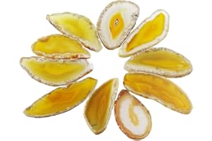 Nupuyai 10 pcs Yellow Undrilled Agate Light Table Slices, Irregular Polished Geode Agate Slab Cards for Home Wedding Party Decor