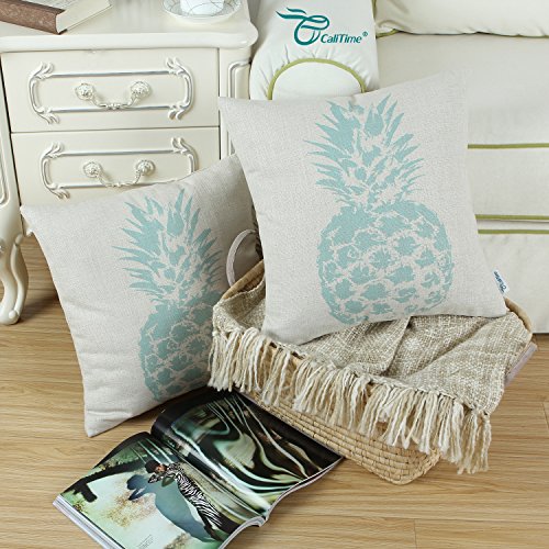 Euphoria Home Decor Kissen Kissen Shell Mischgewebe Baumwolle Leinen Manuelle Sketch Ananas Print 45 cm x 45 cm, baumwolle, Hellblau, 45,7 x 45,7 cm - 3