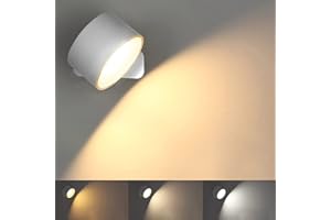 Anmossi Spots Muraux Rechargeable,Applique Murale Intérieure à LED à Commande Tactile,3 Niveaux de Luminosité 3 Températures de Couleur,Rotation à 360° Lampe de Chevet pour Chambre à Coucher(Blanc)