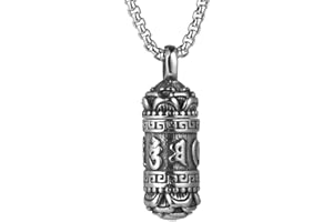 HZMAN Tibetan Buddhism Meditation Stainless Steel Pendant Commemorative Cremation Ashes Pill Cylinder Container Necklace 22+2 Inch Chain