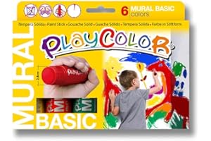 Sticks de Peinture Gouache Solide 40g - Diam 28mm - Playcolor Mural Basic - 6 couleurs assorties - 58721